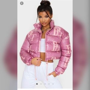 Pretty Little Thing Pink Crop Puffer Jacket Size6M